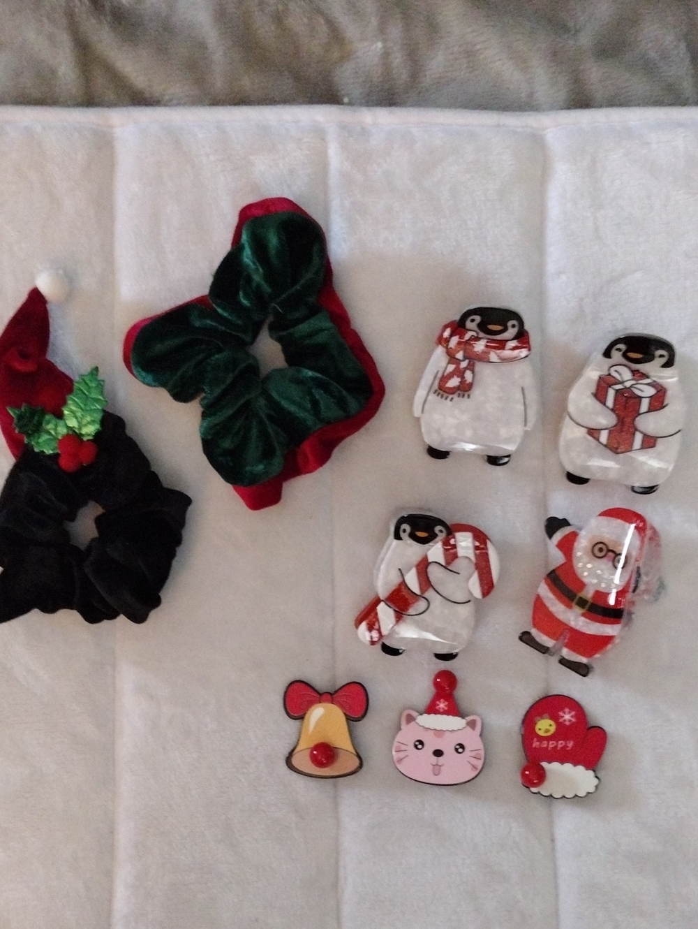 Holiday Hair Scrunchie Set with Festive Clips - Red, Green, Black
